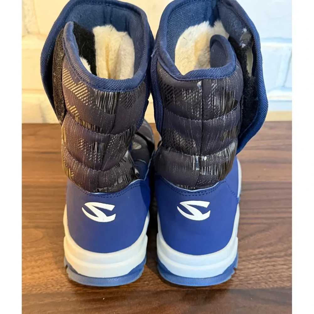 Hobibear Kids Blue Silver Faux Fur Lined Winter Snow Boot Sz. 32/1 US Little Kid